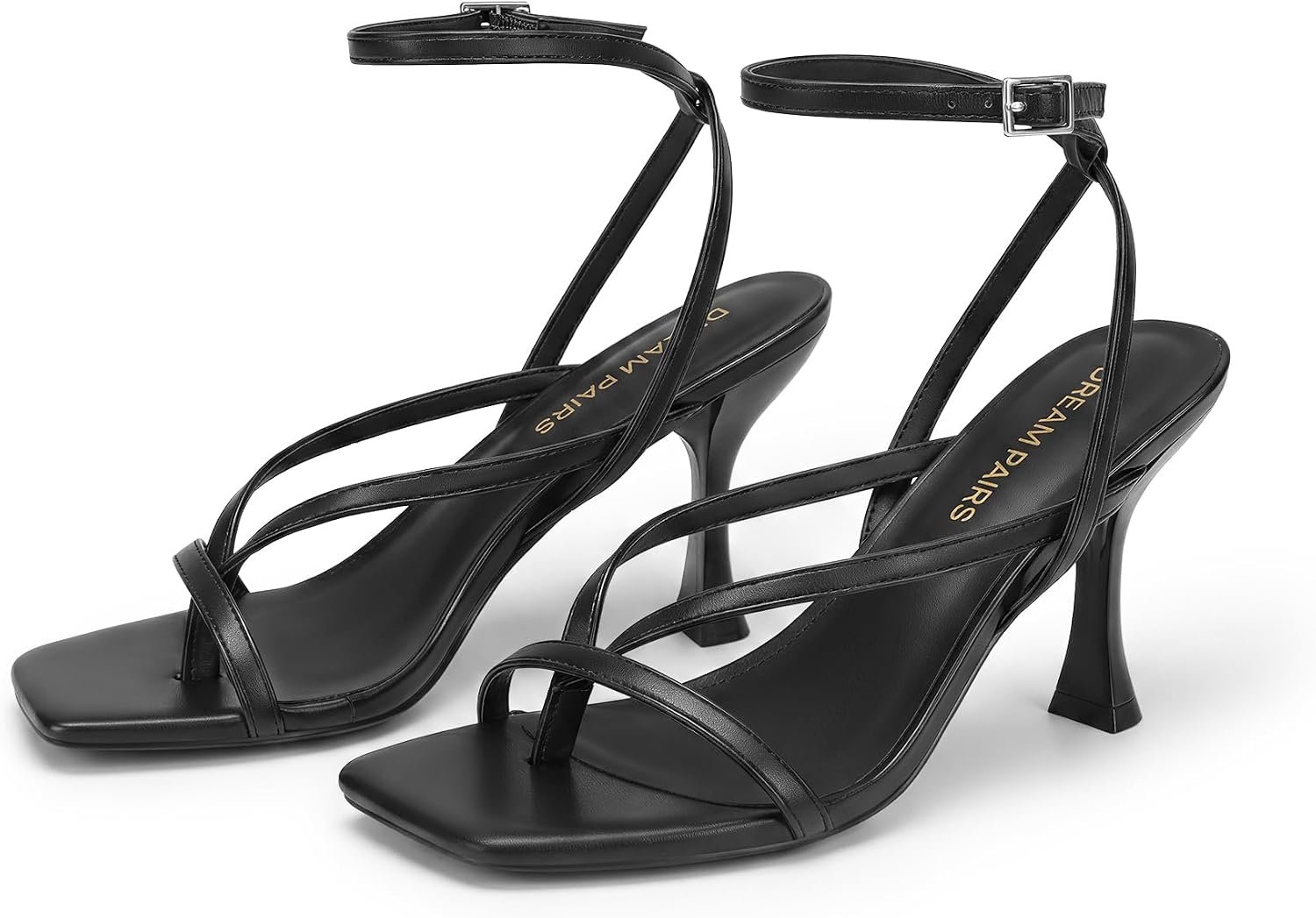 DREAM PAIRS Women’s Strappy Thong Ankle Strap Heel Sandal | 3.35 inch stiletto square open toe shoes,flip flop kitten heels, strappy ankle strap sandals,for dress party wedding