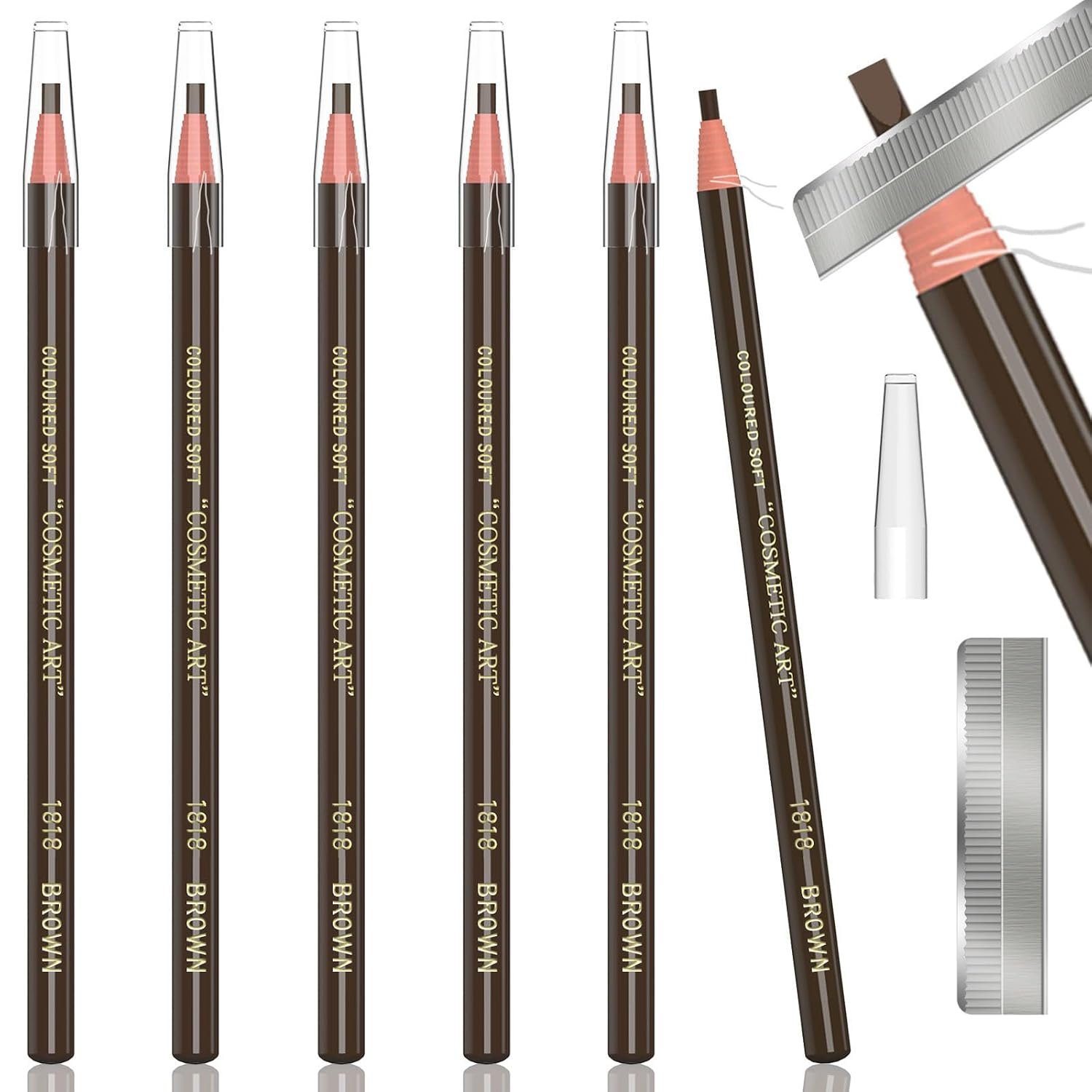 6 Piece Dark Brown Waterproof Eyebrows Pencil Tattoo Makeup And Microblading Supplies Kit-Permanent Eye Brow Liners In 5 Colors Waterproof Eyebrow Pencils Peel – Brow Pencil Set For Marking
