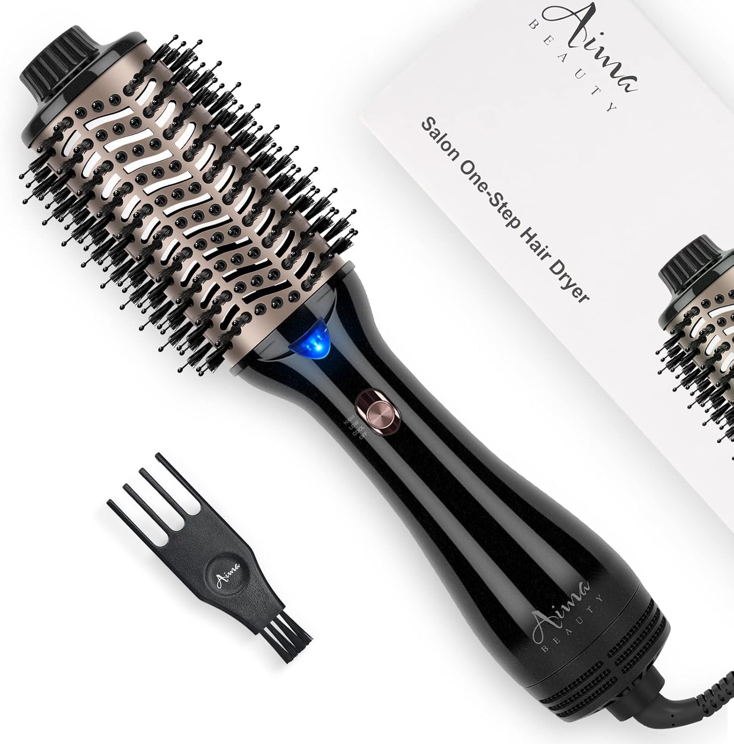 Aima Beauty One Step Hair Dryer Brush and Styler Volumizer, Black | 2.3″ Ceramic Oval Barrel, No Snagging, Create Smooth & Voluminous Blowout, Ionic Frizz Control, Even Heat, Fine to Thick Hair