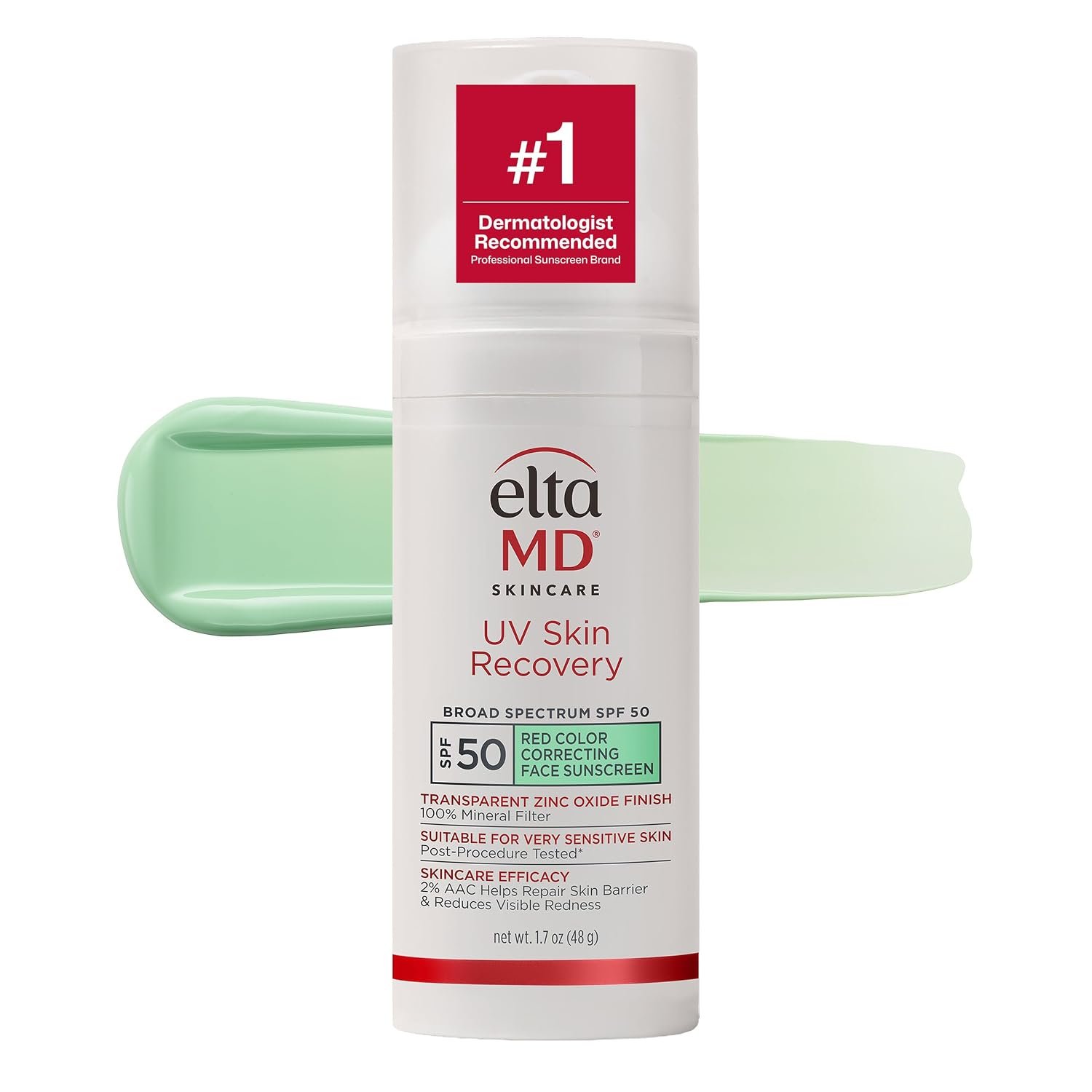 EltaMD UV Skin Recovery 100% Mineral Face Sunscreen, SPF 50 | Red Color Correcting, Safe For Rosacea and Post-Procedure Skin, No White Cast, Zinc Oxide, Dermatologist Recommended
