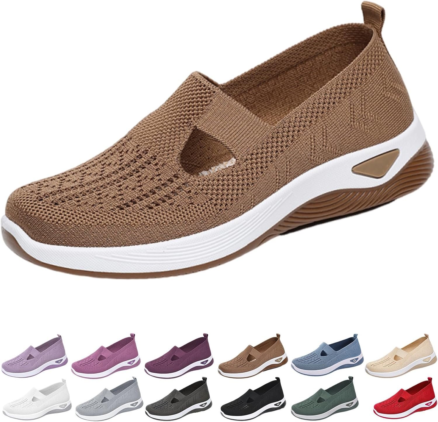 Women’s Orthopedic Walking Shoes,Woven Breathable Orthowalkway Womens Sneakers,Lightweight Non-Slip Arch Support Slip on Shoes