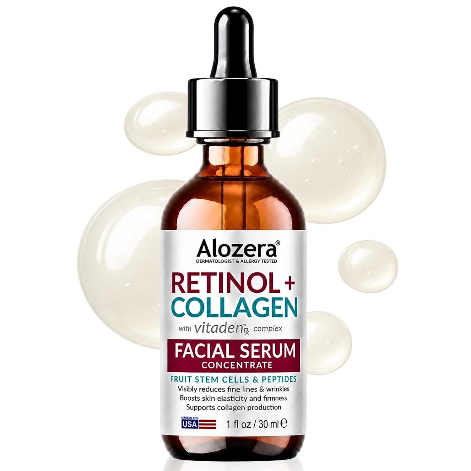 ALOZERA Retinol Collagen Serum for Face & Neck, Anti Aging Serum for Women with Peptides, Hyaluronic Acid, Ceramides & Stem Cells, Firming Face Serum for Wrinkles & Fine Lines, Day & Night