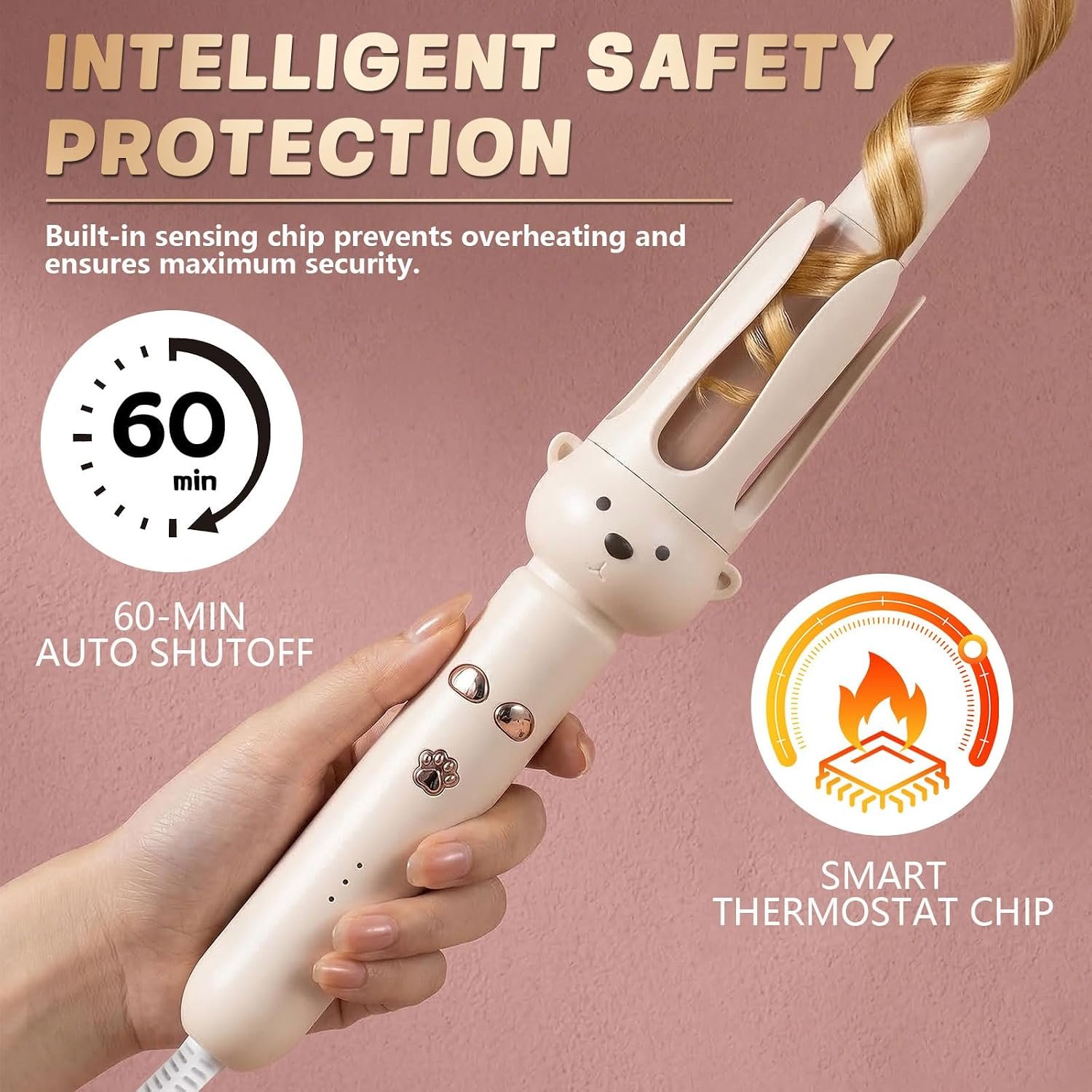PretiHom Automatic Rotating Curling Iron – 1.1 Inch (28mm) Curling Wand for Beach Waves, Anti-Scald, Anti-Tangle, Ceramic Coating, Dual Voltage, Hair Curler for Women, All Hair Types
