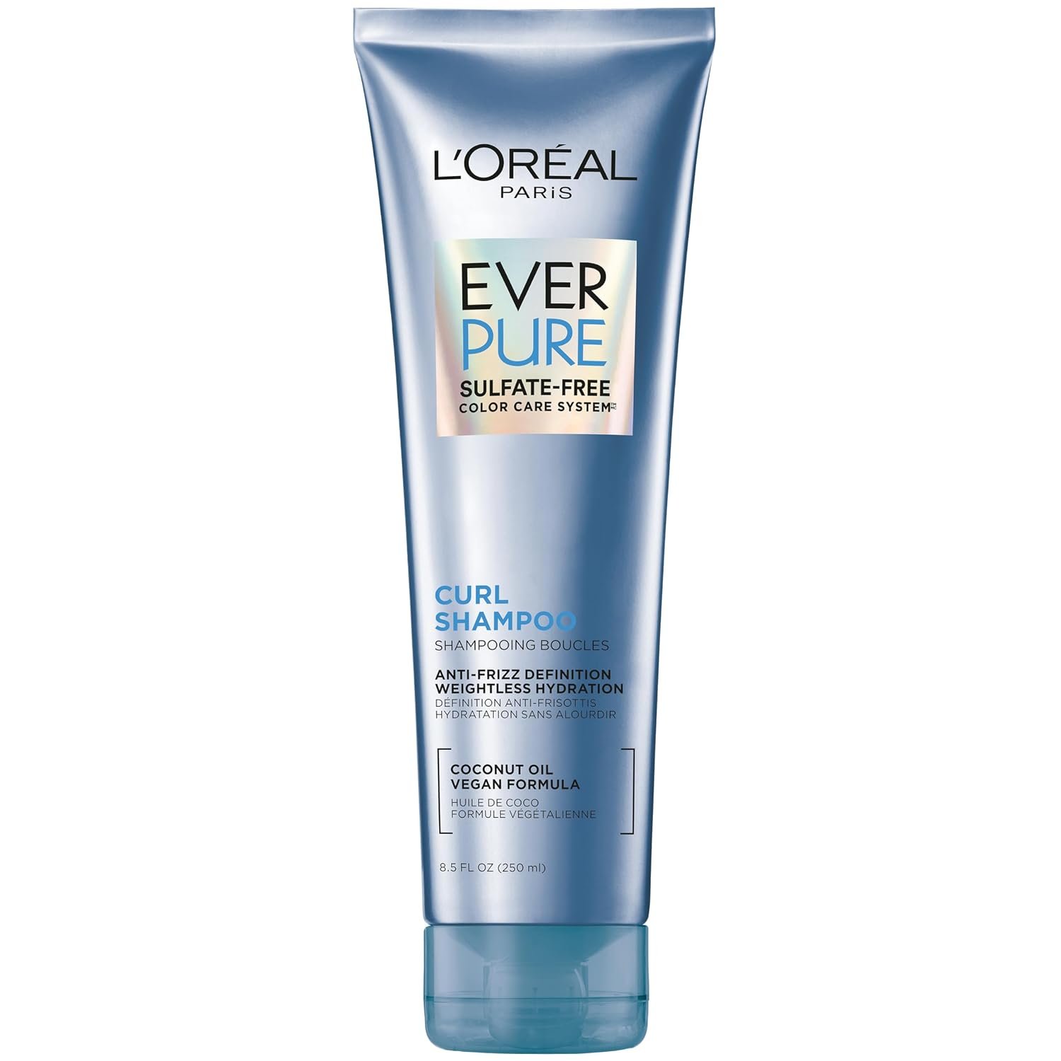 L’Oreal Paris Sulfate Free Shampoo for Curly Hair, Lightweight, Anti-Frizz Hair Care with Coconut Oil, EverPure, 8.5 Fl Oz (Packaging May Vary)