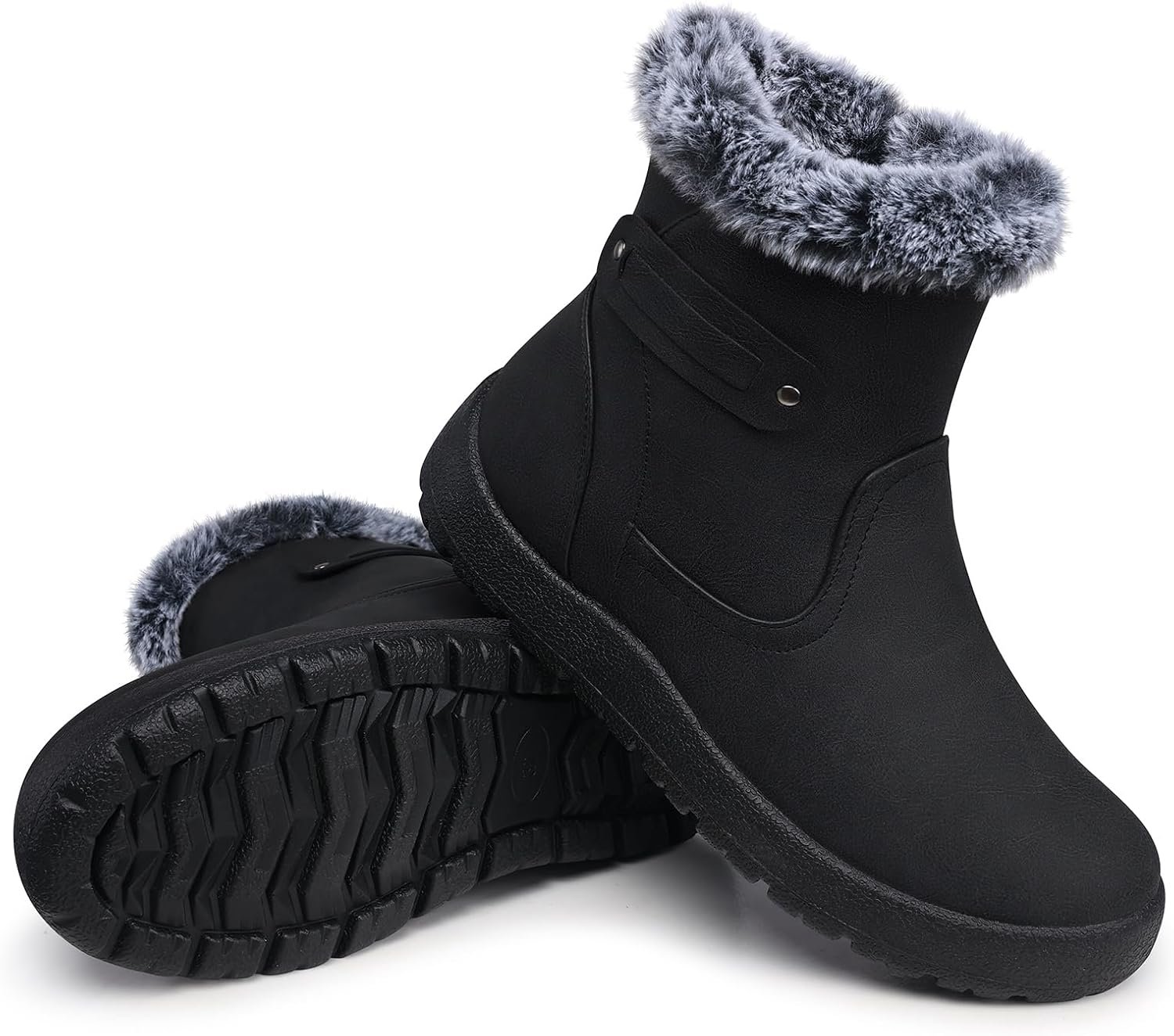 Women’s Winter Snow Boots: Waterproof Fur-Lined Ankle Booties | All-Day Warmth Anti-Slip Comfortable Outdoor Walking Boots with Side Zipper for Cold Weather