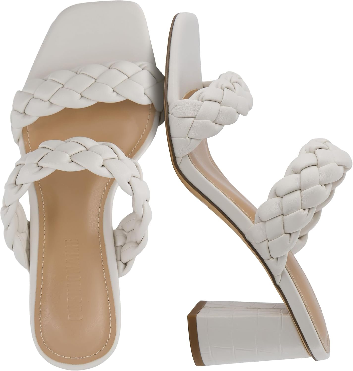 CUSHIONAIRE Irine Chunky Heels for Women, Braided Block Heel Sandals with Square Toe and Memory Foam