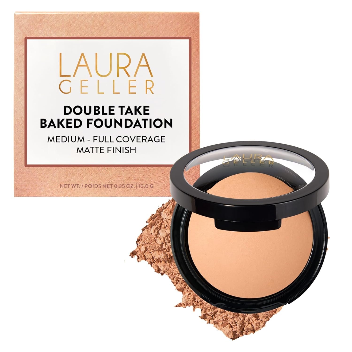 LAURA GELLER NEW YORK Baked Double Take Powder Foundation – Longwear Buildable Medium to Full Coverage – Matte Finish – Non-Caking Formula– Handmade in Italy – Mature & Sensitive Skin – Light