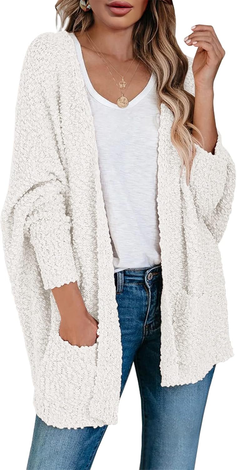 Saodimallsu Womens Chunky Popcorn Cardigan Oversized Cozy Long Sweaters | Trendy Casual,Open Front,Fuzzy Knit,Soft Comfy,Batwing Long Sleeve,Warm Fall Winter,Boyfriend,Daily Wear