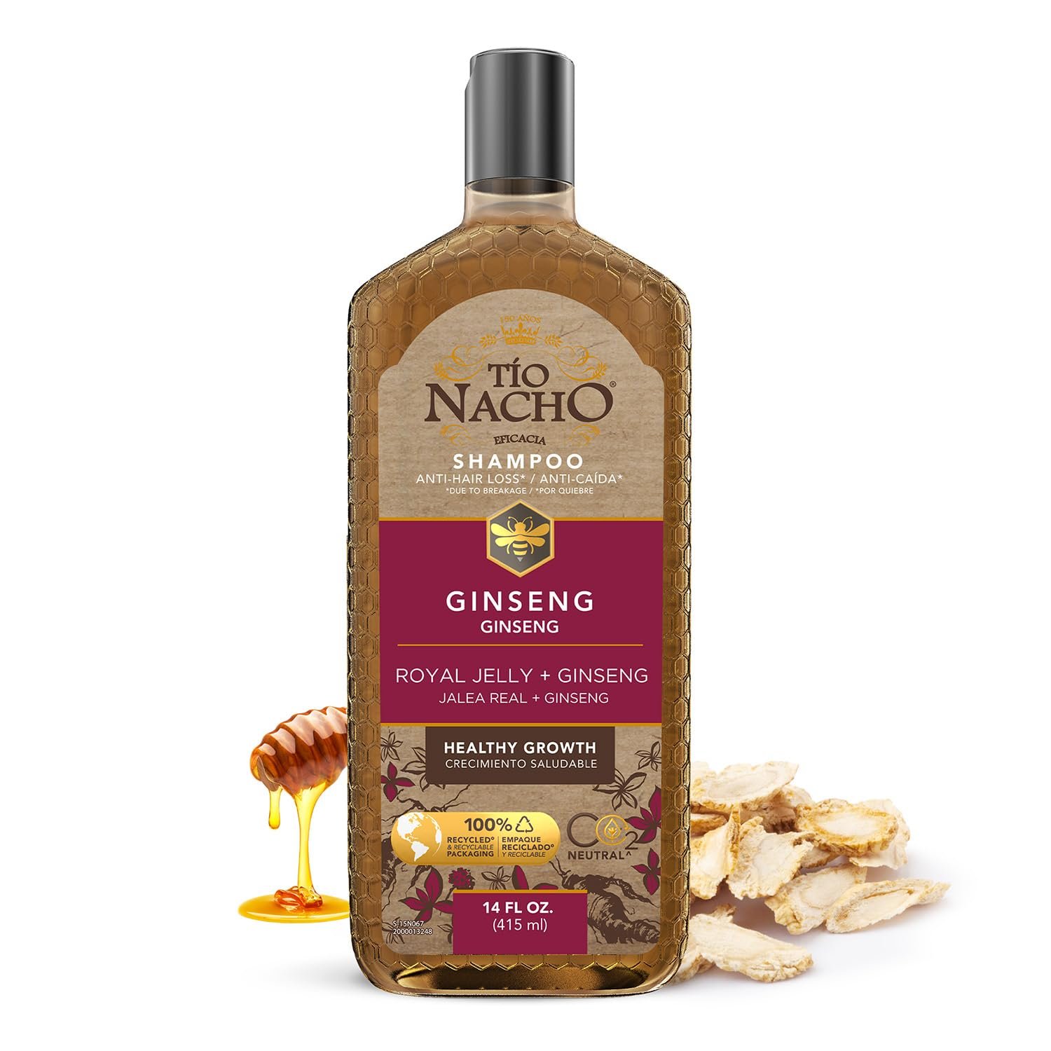 Tio Nacho Ginseng Shampoo with Royal Jelly, 14 fl oz | Herbal Hair Growth Formula, Strengthens and Nourishes Hair, Natural Extracts, Revitalizes Hair