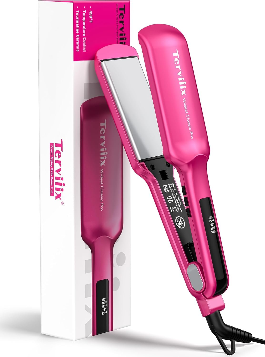 Terviiix 2 Inch Extra Wide Flat Iron Hair Straightener, Ceramic Tourmaline | For Thick, 4C Natural, Coarse & Curly Hair, 30s Fast Heat, 300-450°F Adjustable, Auto Shut Off, Dual Voltage