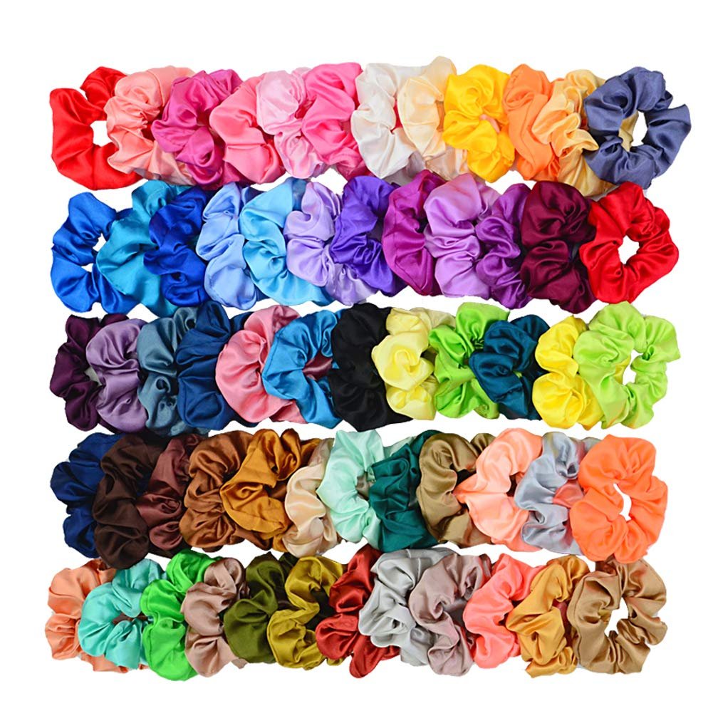 Simnice 60 Colors Silk Large Satin Hair Scrunchies Elastic Hair Bobbles | Ponytail Holder Hair Scrunchy Vintage Hair Ties Accessories for Women Girls