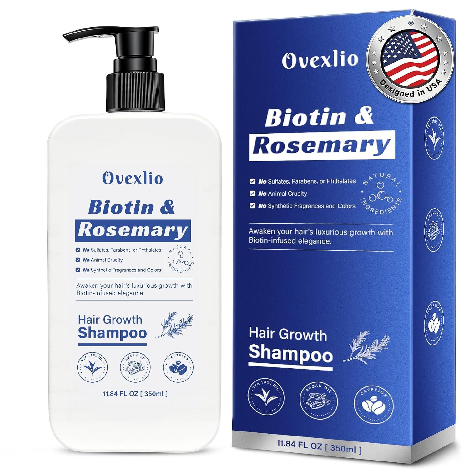 Hair Growth Shampoo with Biotin & Rosemary for Thinning Hair for Women, Anti Hair Loss Shampoo, Natural Thickening Formula, Sulfate Free with Comb, 11.84 fl oz