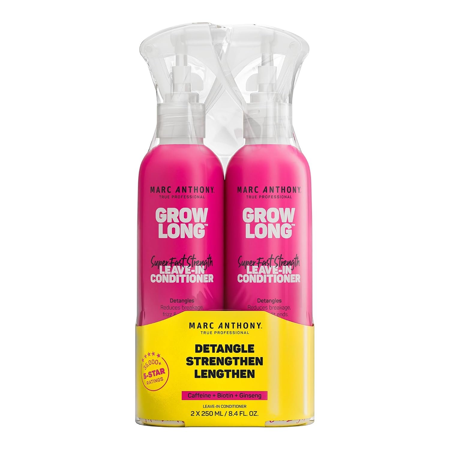 Marc Anthony Grow Long, Detangling Leave-In Hair Conditioner Spray 2 Pack | Anti-Frizz Anti-Breakage Hair Care for Dry Damaged Hair & Split Ends – Biotin, Vitamin E, Caffeine & Ginseng – Sulfate Free
