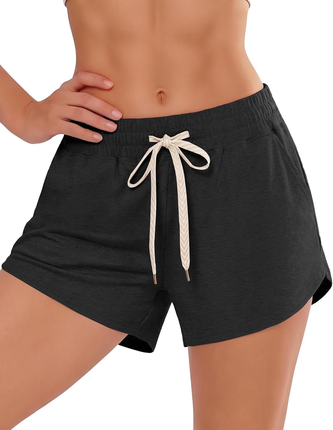 iceROSE Athletic Shorts for Women – High Waisted Black Running SweatShorts Summer Drawstring with Pockets for Workout Lounge