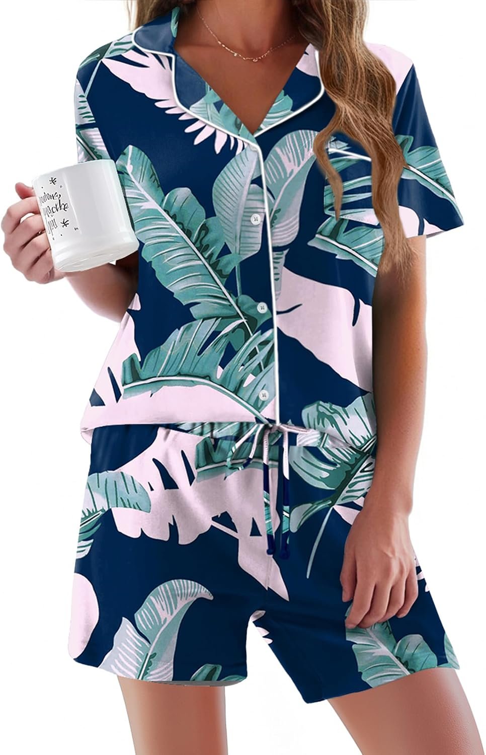 Ekouaer Pajamas Set for Women Short Sleeve Sleepwear Button Down Pjs Soft 2 Piece Lounge Sets XS-XXXL