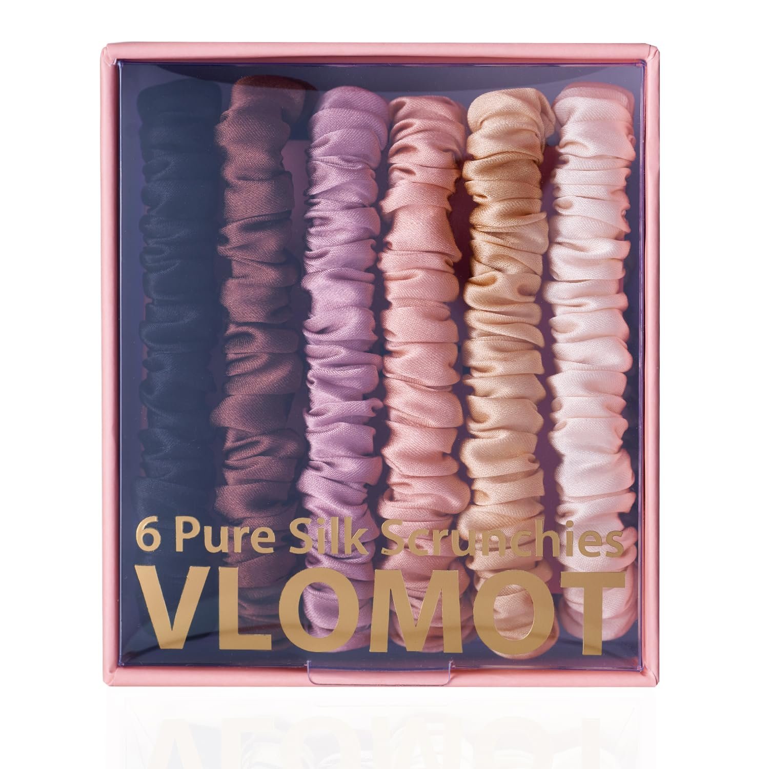 VLOMOT 6 Pcs Set 100% Pure Mulberry Silk Hair Scrunchies Silk Hair Ties with 6 Chic Colors Everyday Skinny Scrunchies Silk Ponytail Holders Hair Care No Damage (Rose)