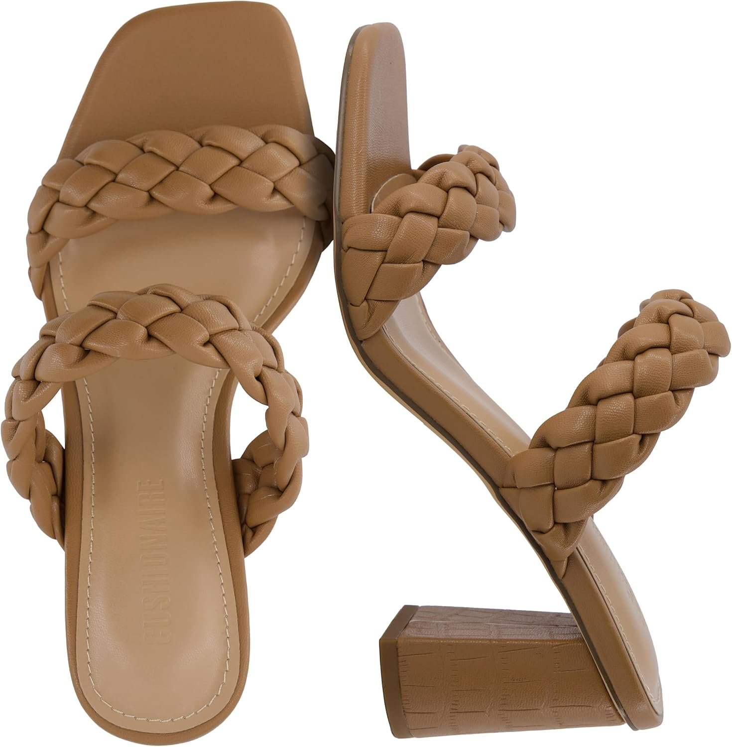 CUSHIONAIRE Irine Chunky Heels for Women, Braided Block Heel Sandals with Square Toe and Memory Foam