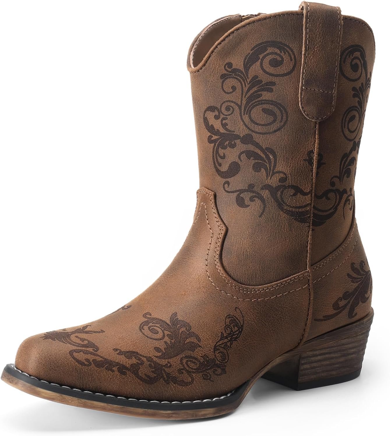 DREAM PAIRS Women’s Cowboy Cowgirl Western Ankle Boots | Square Toe Fashion Dress for Country Concert Theme Party Low Chunky Heels Fall Short Booties Shoes