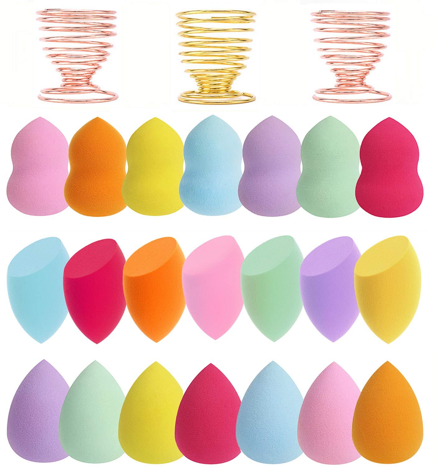 24-Pack Makeup Sponge Set with Holders, 7 Colors | 21 sponges + 3 holders, Latex-free vegan, Beauty Cosmetic Foundation Blending Powder Puff for liquid/powder/BB cream