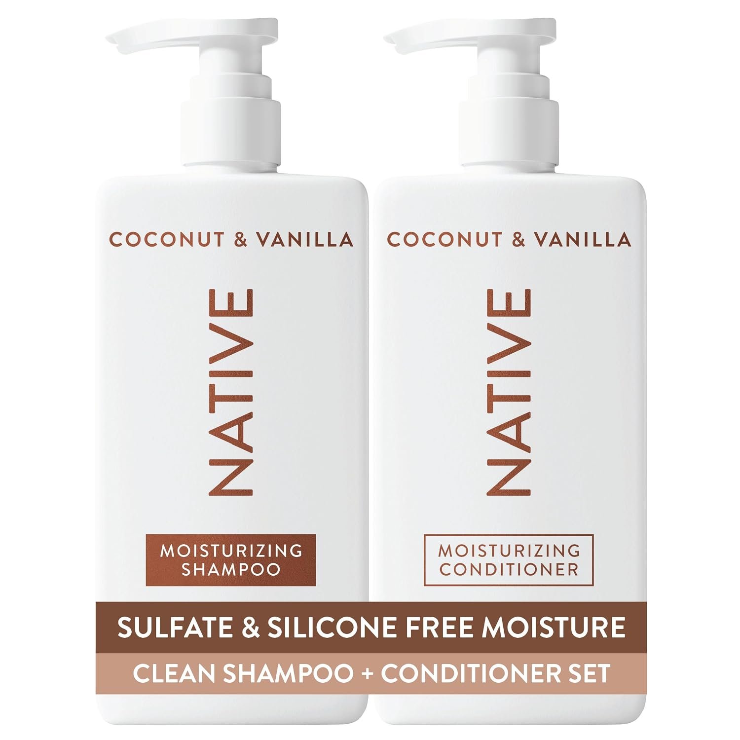 Native Coconut & Vanilla Shampoo and Conditioner Contain Naturally Derived Ingredients | All Hair Types, Color & Treated, Fine to Dry Damaged, Sulfate & Dye Free – 2-Pack