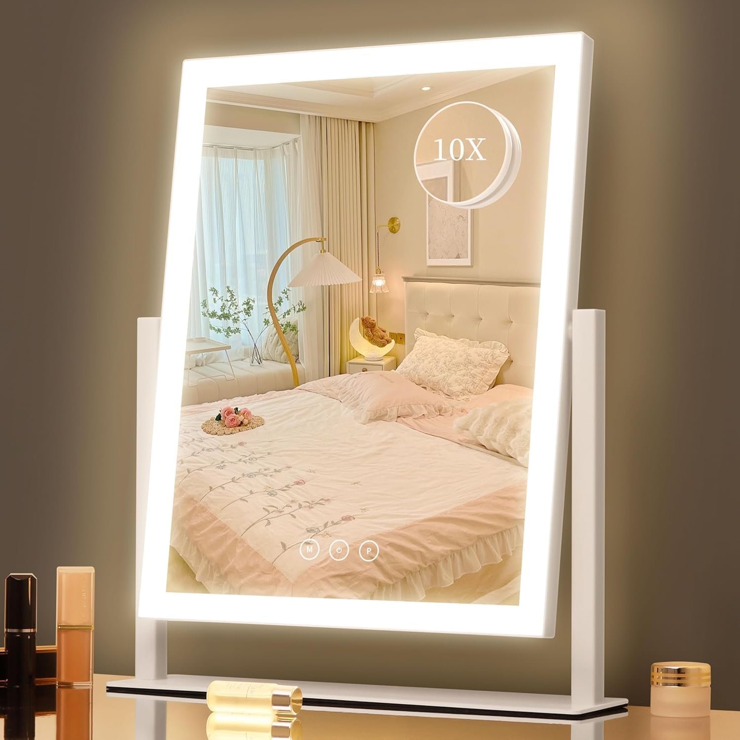 Lighted Vanity Mirror with Lights, Makeup Mirror with Light, 16.7″x 13.2″,Three Color Lighting Modes and Dimmable Lighting, Smart Touch Control, 360°Rotation, for Vanity Desk Tabletop,Dressing Room