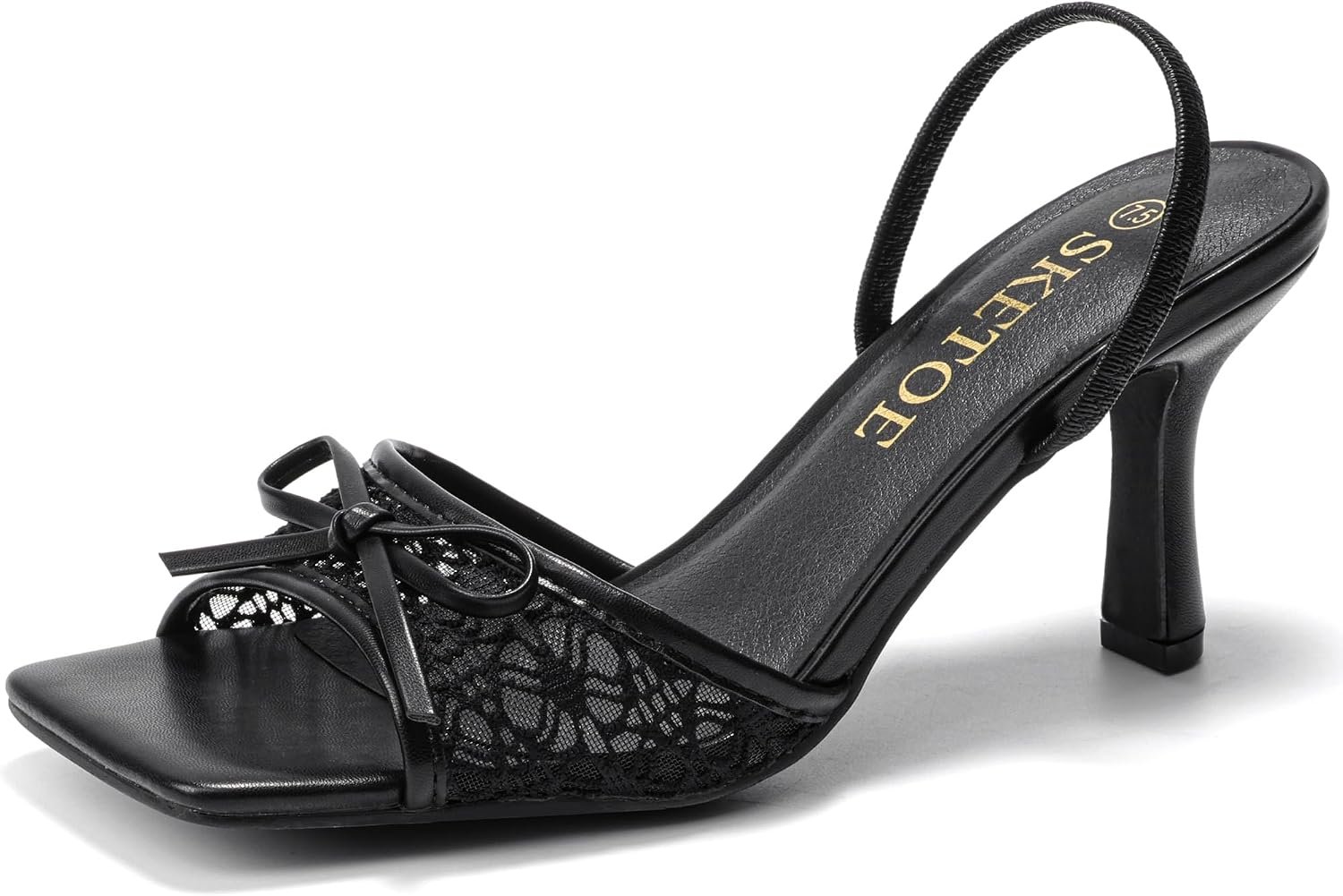 Bow Kitten Heels for Women Square Toe Mesh Sandals Knots Heels for Wedding Party
