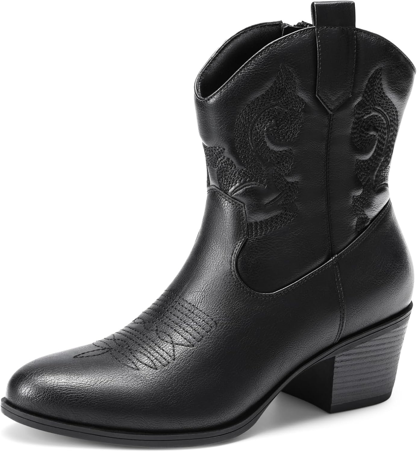 DREAM PAIRS Women’s Western Cowboy Cowgirl Embroidered Ankle Boots Fashion Low chunky Heel Round Toe Fall Short Booties Shoes