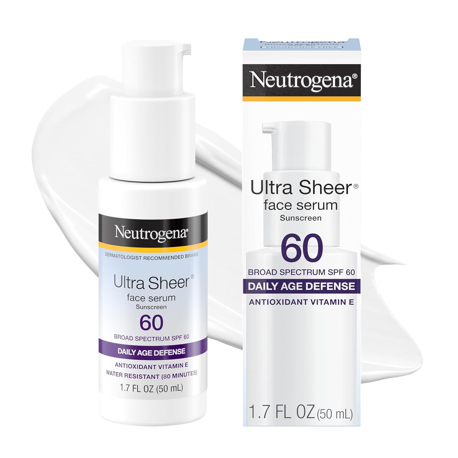 Neutrogena, Ultra Sheer Face Sunscreen with Vitamin E and SPF 60, Sunscreen for Face with Broad Spectrum Uva/Uvb Protection, Fragrance-Free, Oxybenzone-Free, Water-Resistant (80 minutes), 50.3 mL