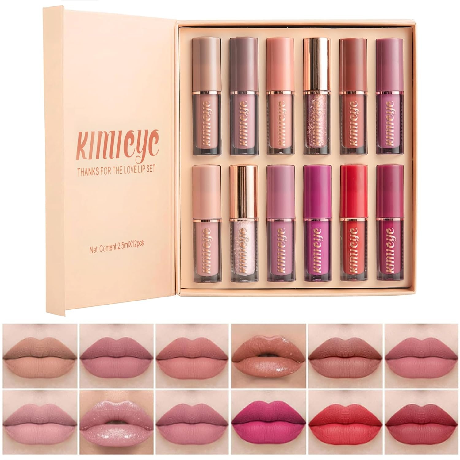 12Pcs Liquid Lipstick Set, Shades with Matte Gloss Lip Tint, Set A | Waterproof, Long Lasting, Quick-drying, Non-Stick Cup, Up to 12H Wear, Professional Lip Makeup Gift Kit