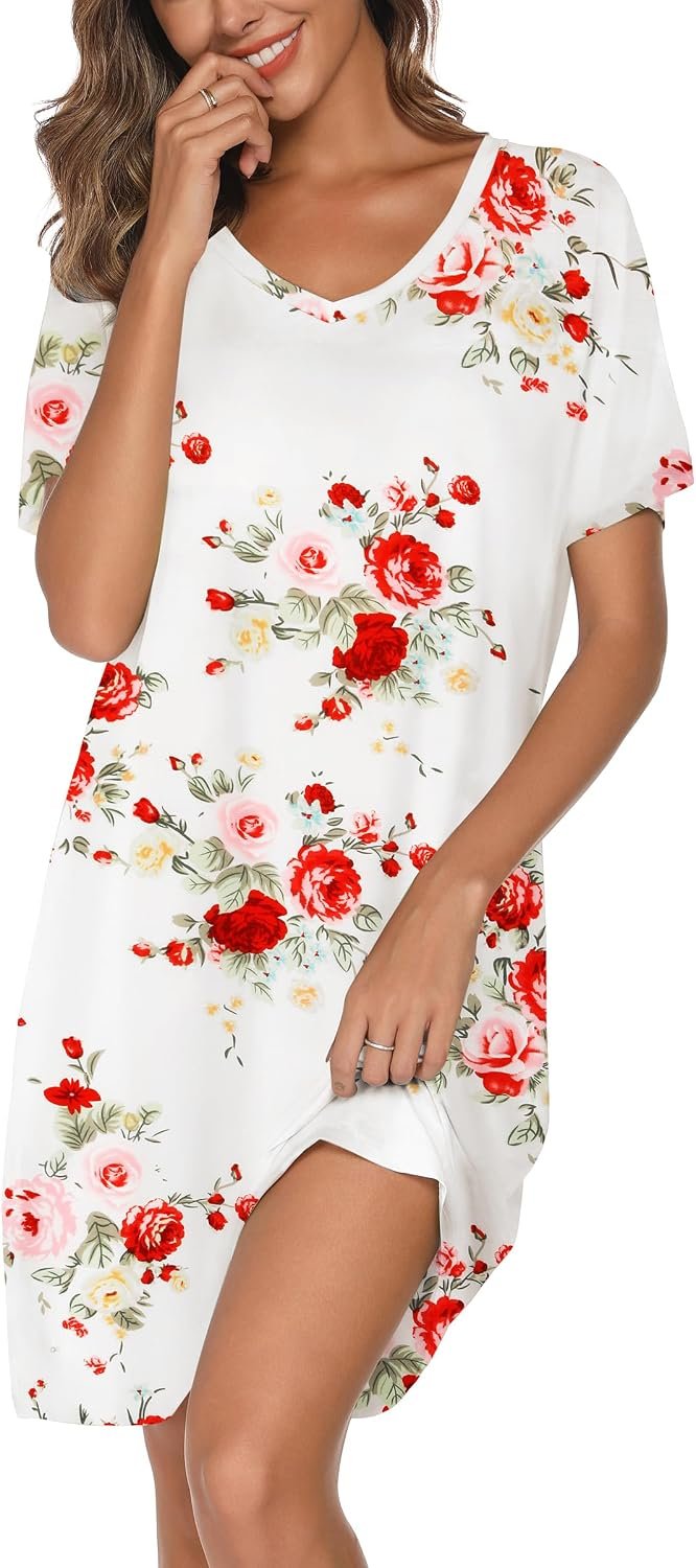 Kabento Nightgowns for Women Soft Cotton Sleep Shirts Short Sleeve Sleepwear S-XXL