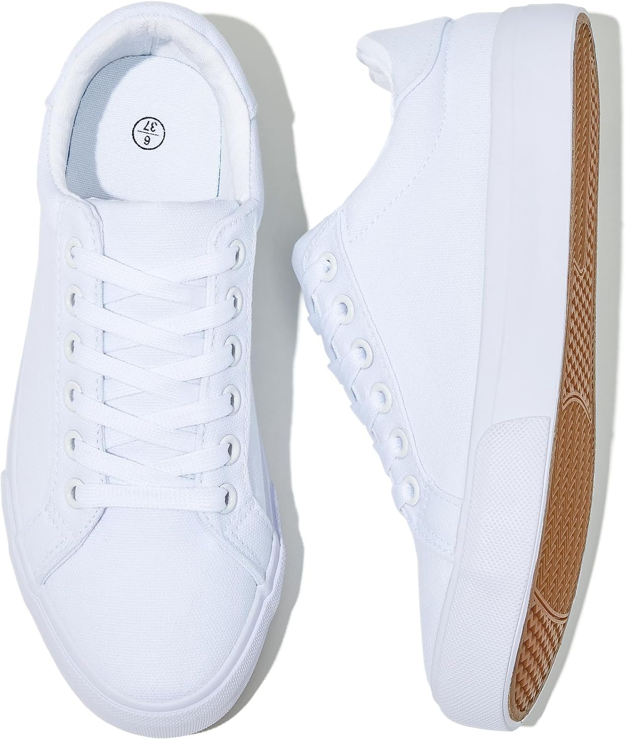 Rominz Women’s White Canvas Tennis Shoes Canvas Sneakers | Premium Breathable Canvas, Soft skin-friendly, Non-Slip Rubber Outsole, Lightweight Comfort