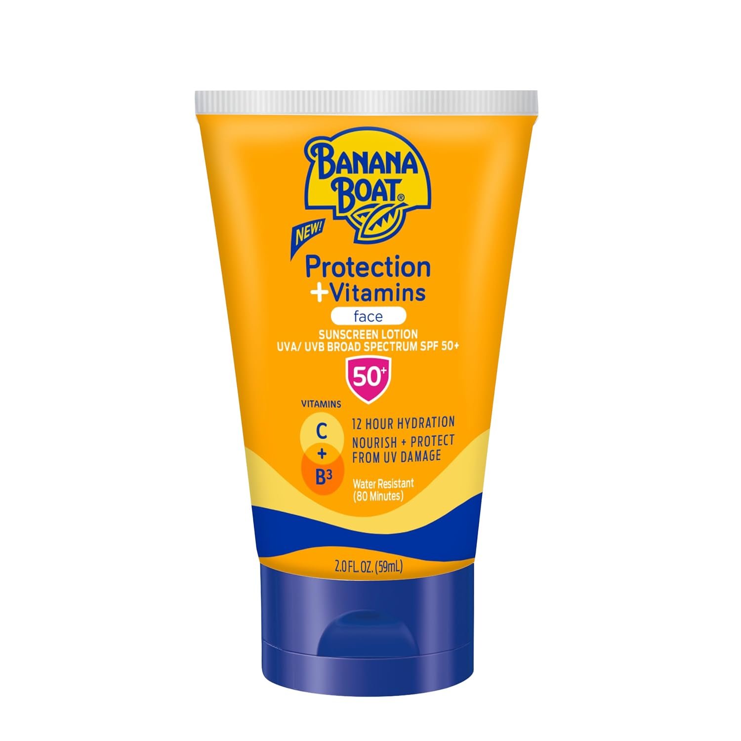 Banana Boat Protection + Vitamins Face Sunscreen Lotion SPF 50 | Travel Size Sunscreen for Face, Moisturizing with Vitamin C & Vitamin B3 Niacinamide, SPF 50 Sunblock Lotion, Fragrance Free, 2Fl Oz