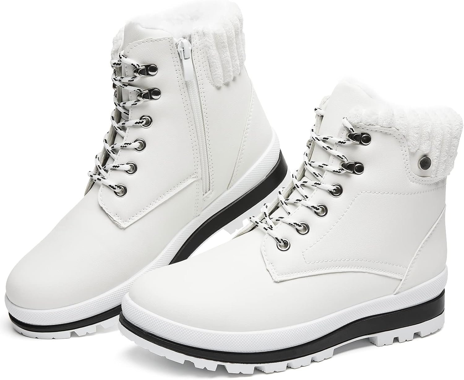 Womens Waterproof Ankle Boots for Outdoor (Non Slip Outsole),Fashion Combat Boots with Side Zipper,Warm Fur Lined Winter Snow Boots
