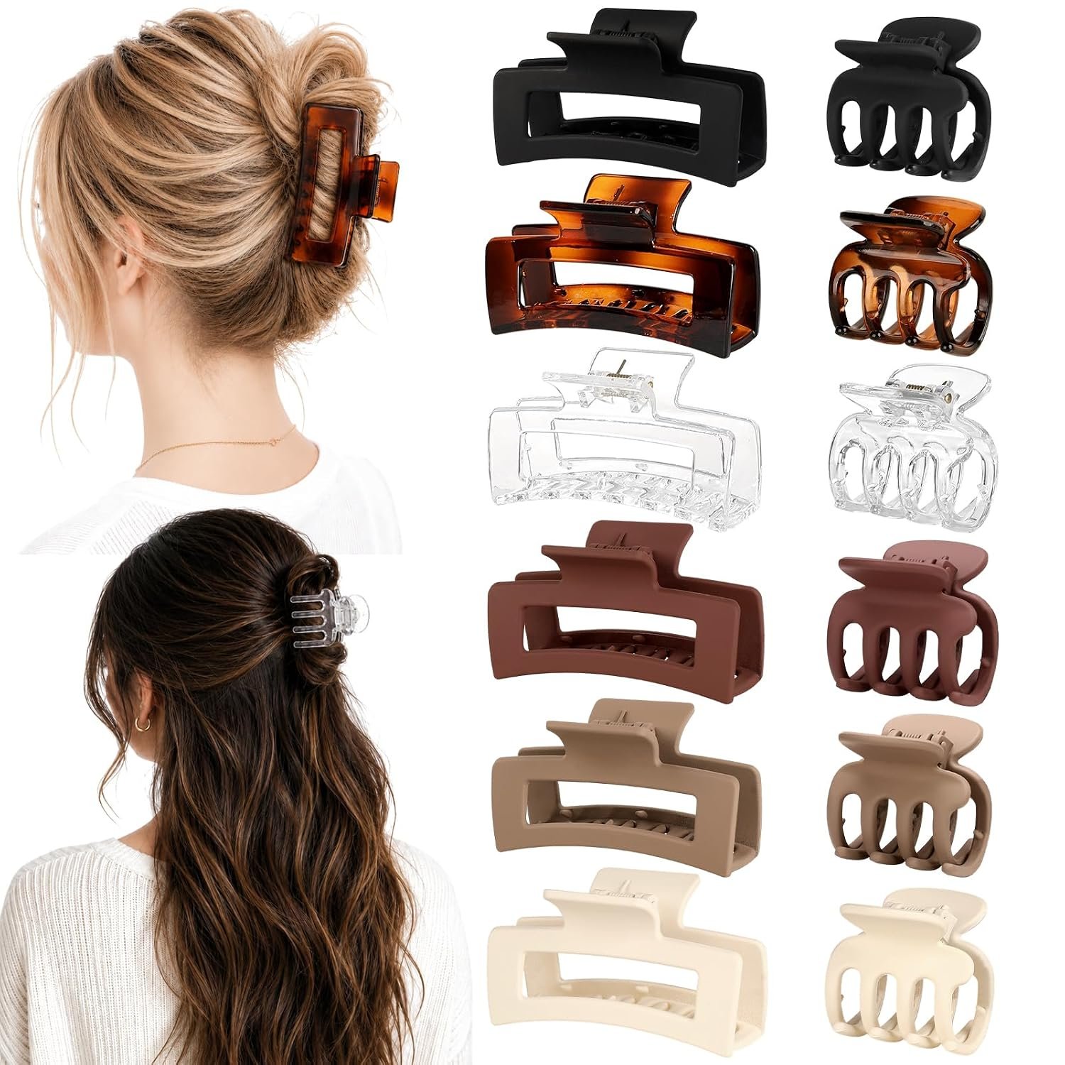Clear Hair Claw Clips 12PCS, Minimalist Transparent Clips for Thin or Thick Hair, Strong Hold for Everyday Styling