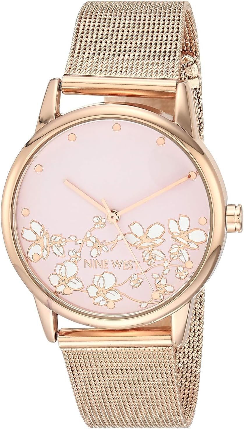 Nine West Women’s Floral Dial Mesh Bracelet Watch