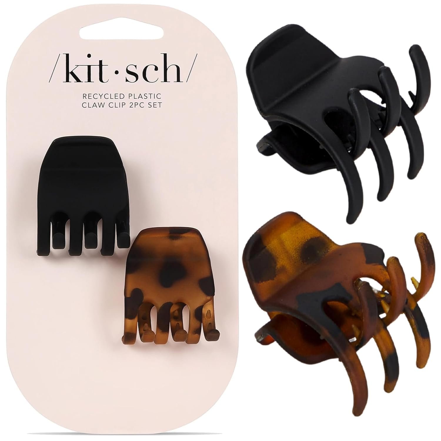 Kitsch Eco-Friendly Medium Claw Clips – Cute & Stylish Short Hair Accessories for Women, Girls | Ideal Size for Any Hairstyles, 2pcs (Black & Tortoise)
