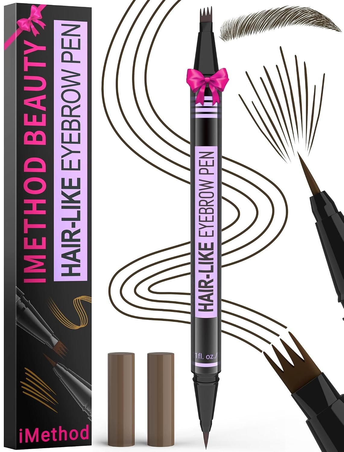 iMethod Eyebrow Pen – Eyebrow Pencil Magic 2-in-1 Eye Brow Pencils for Women with 4-Fork-Tip and Precise Brush-Tip Create Natural Hair-Like Brows, Last All Day, Microblading Eyebrow Pen, Black Brown