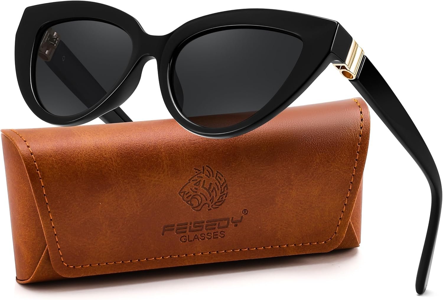 FEISEDY Cat eye Sunglasses Polarized and Retro Stylish for Women Men B0428 | UV400 Protection, for Driving Fishing Beach Travel and Party, Metal Accents, Versatile Styling