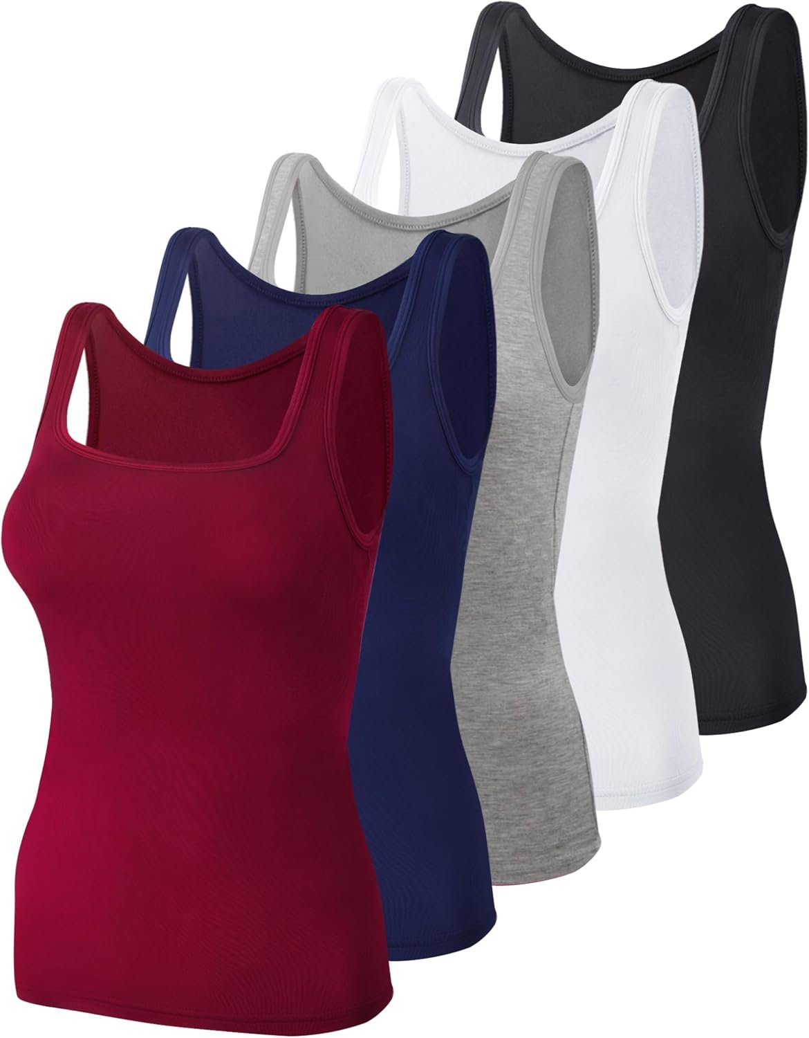 BQTQ 5 Pcs Women’s Square Neck Tank Tops Sleeveless Undershirt Basic Tank Tops
