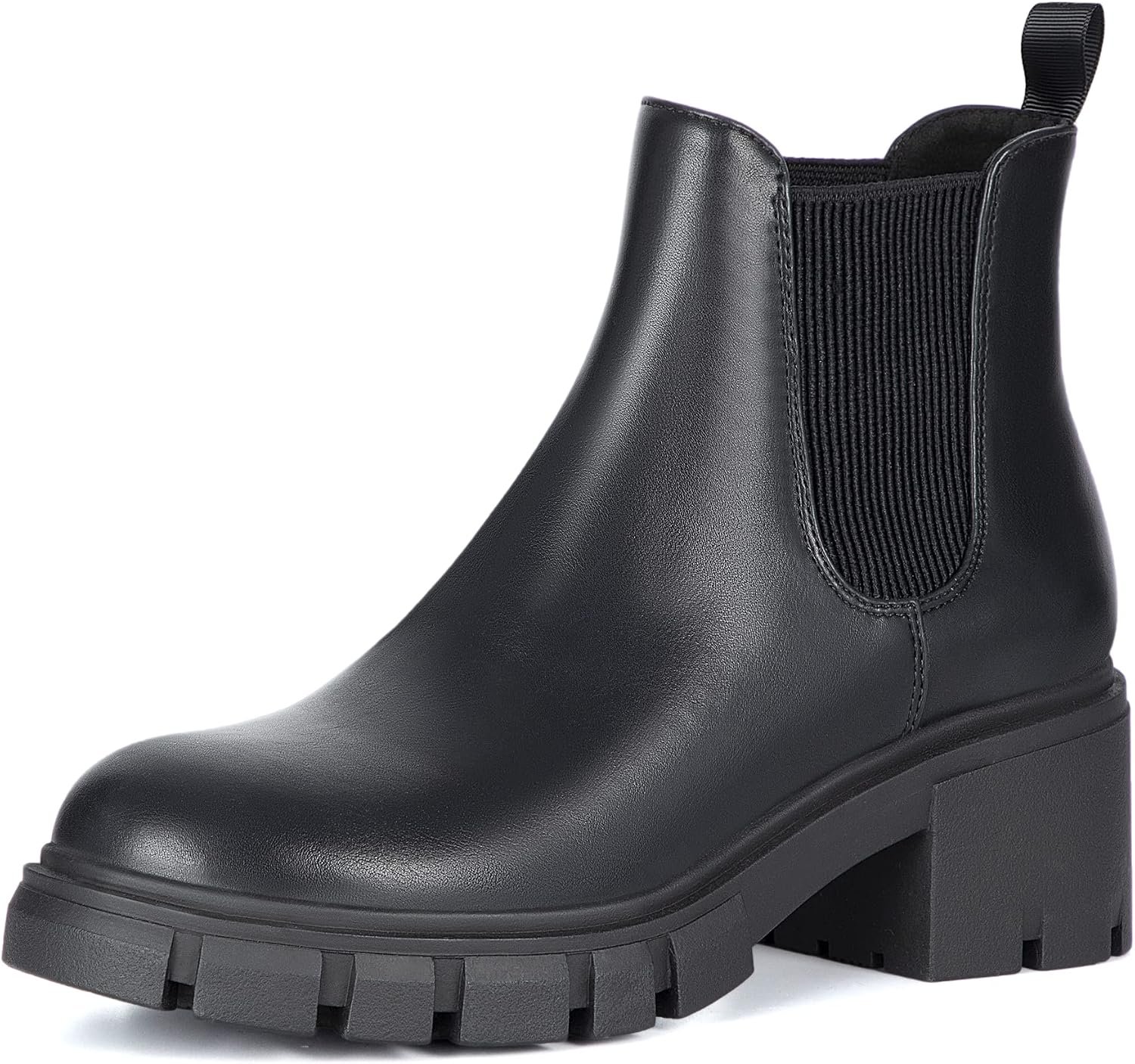 Athlefit Women’s Slip on Chelsea Ankle Boots | Fall Short Booties Shoes with 2.3-Inch Low Chunky Heel, Round Toe, Lug Outsole, for Daily Wear, Office Work, Casual Outing