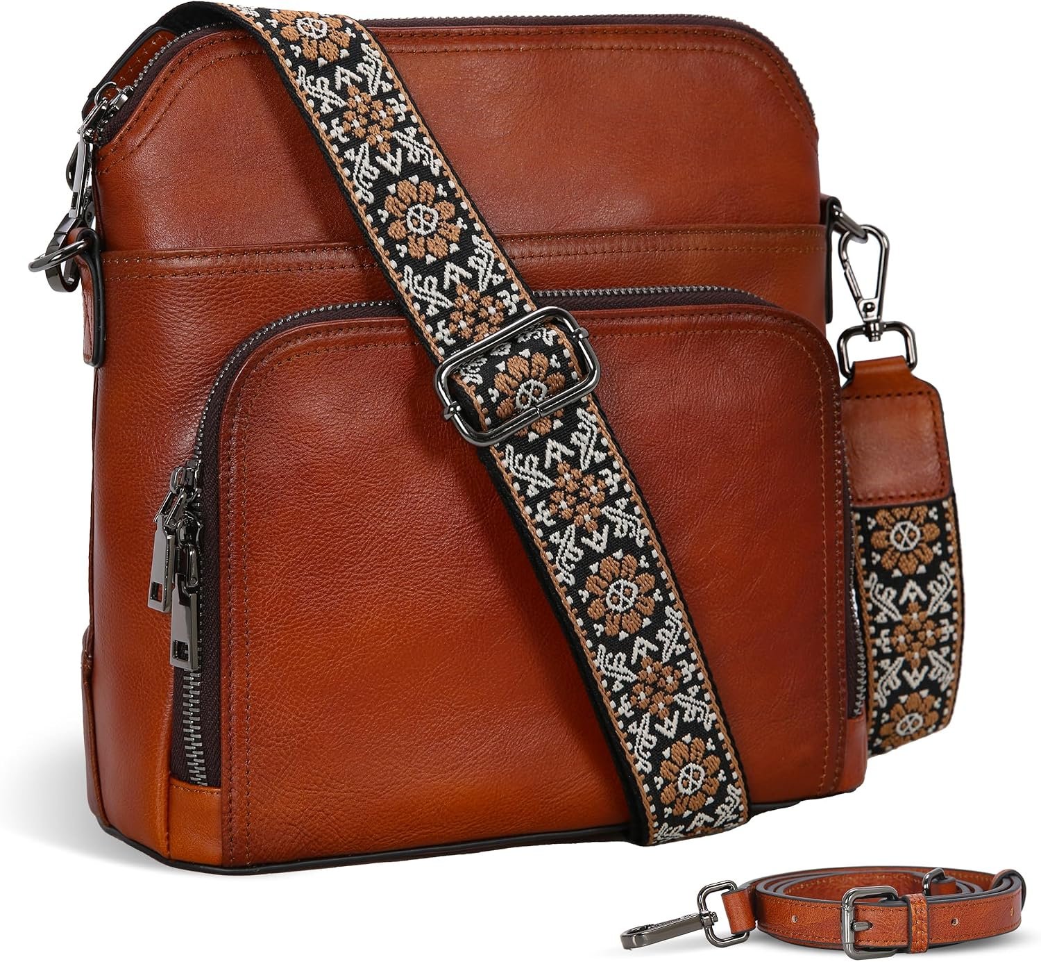 Iswee Leather Crossbody Bag Women Purse and Handbag with Built in Wallet | Multiple RFID Card Slot,2 Adjustable Shoulder Straps,Medium Size,Genuine Leather,Perfect for Daily Use and Weekend Travel