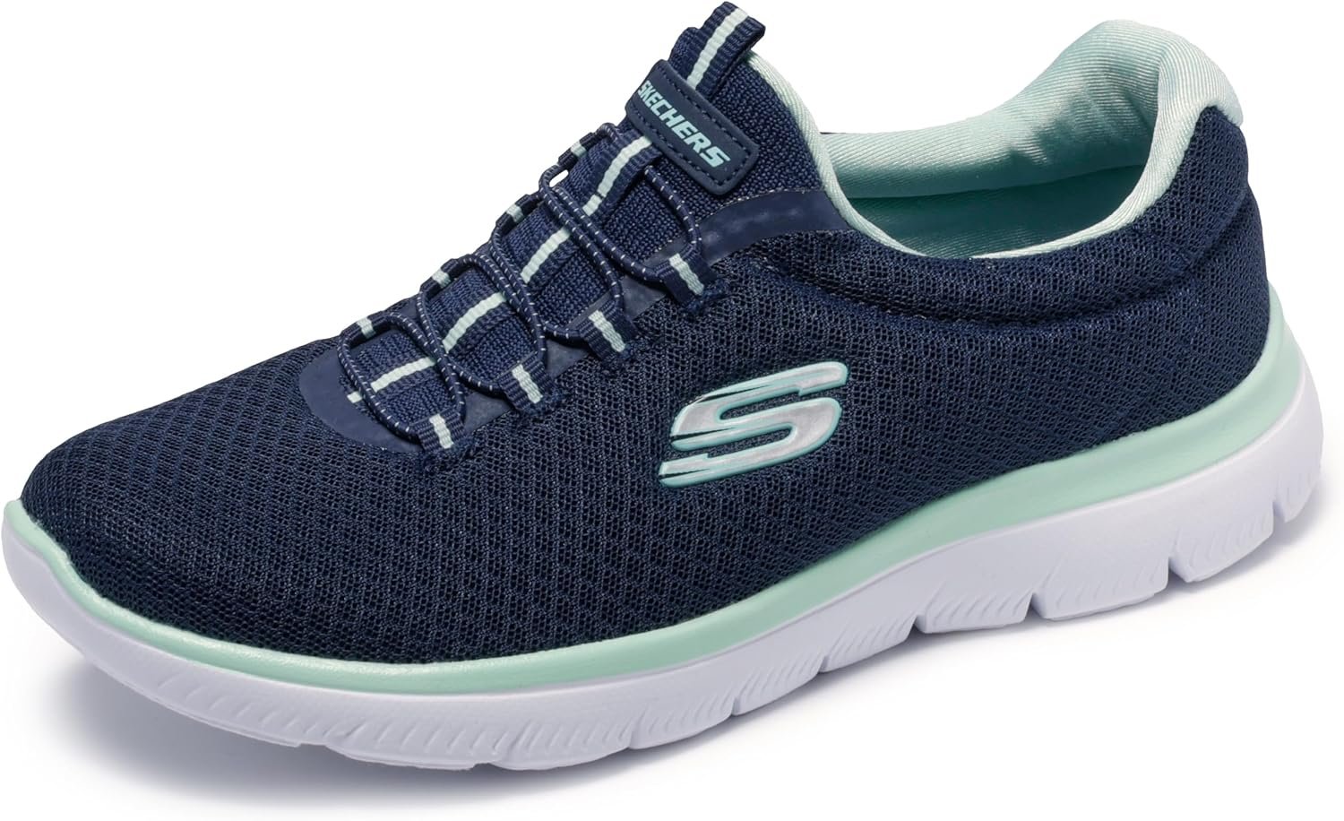 Skechers Women’s Summits Sneaker | Memory Foam cushioned comfort insole, Machine washable, Lightweight flexible shock-absorbing midsole, Bungee Slip-on