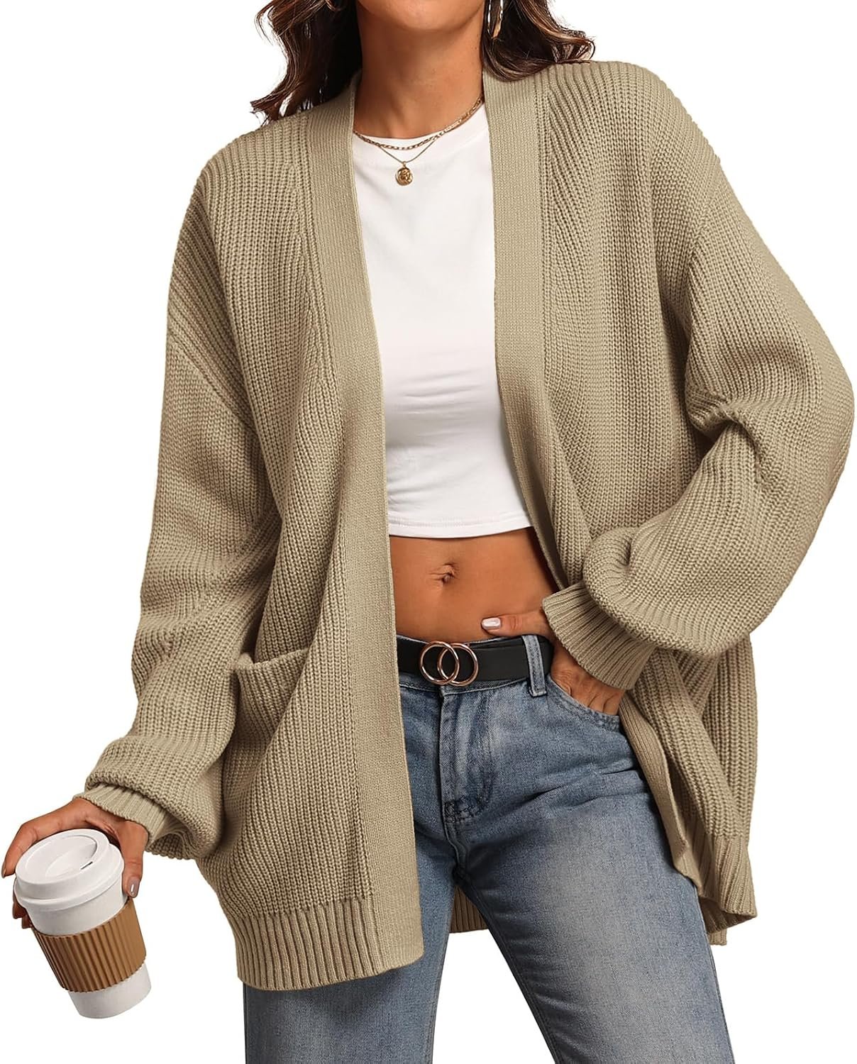 ATHMILE Oversized Cardigan Sweaters for Women Fall Outfits Chunky Knit Open Front Sweater with Pockets