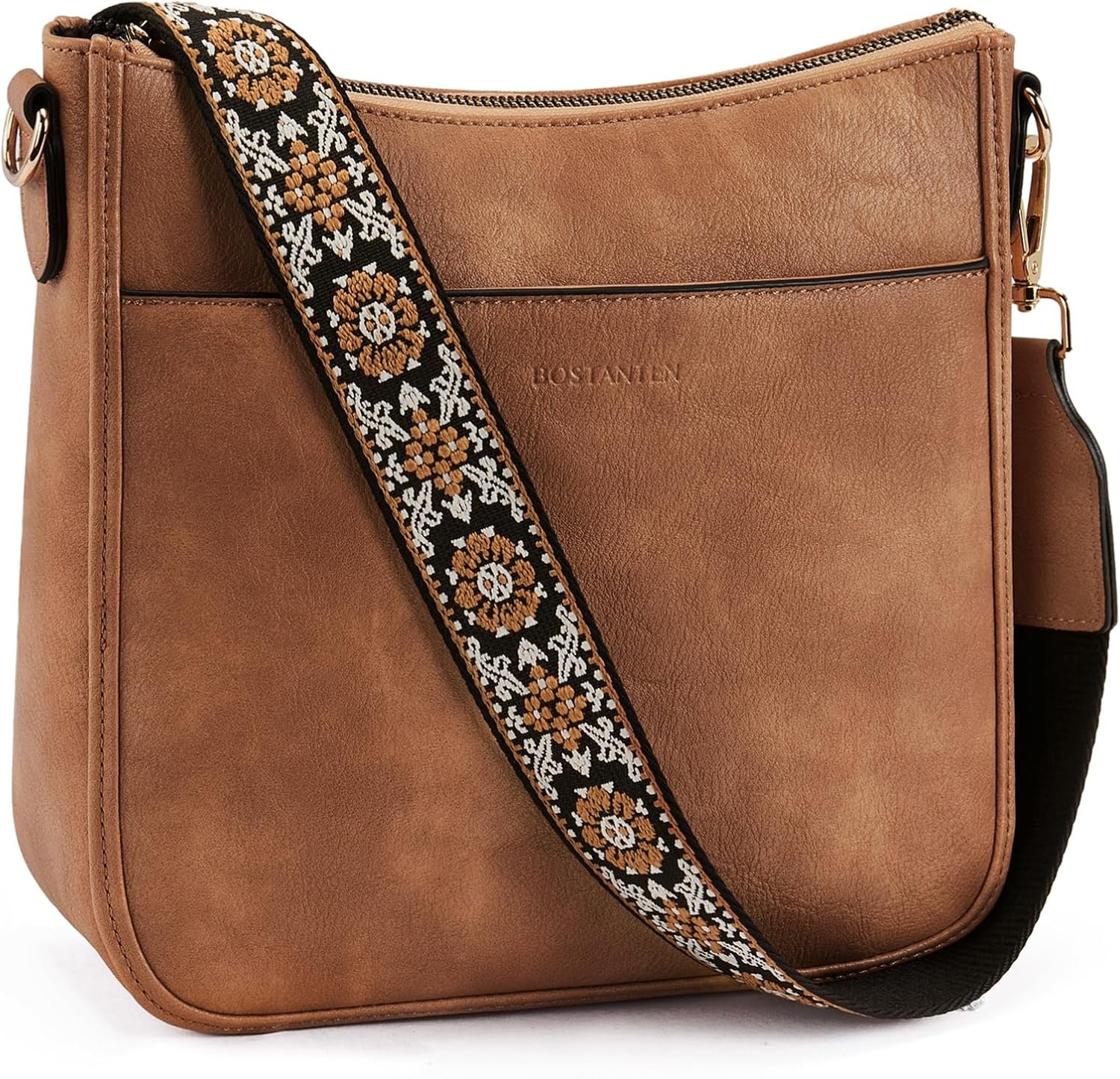 BOSTANTEN Crossbody Bags for Women Vegan Leather Purse Wide Shoulder Strap | Comfort Adjustable Guitar Strap, Roomy, Multi Pockets, Lightweight, Structured Right Size, Versatile for Everyday Travel