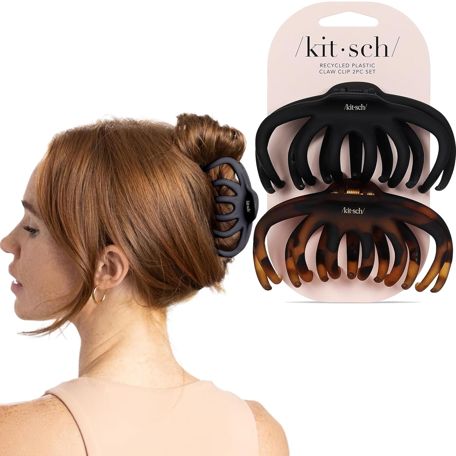 Kitsch Octopus Hair Clips For Women – Classic Black & Tortoise, 2pcs | Durable Recycled Plastic | Large Hair Clips for Thick Hair, Thin Hair | Comfortable Fit Claw Clip, Secure Hold All-Day