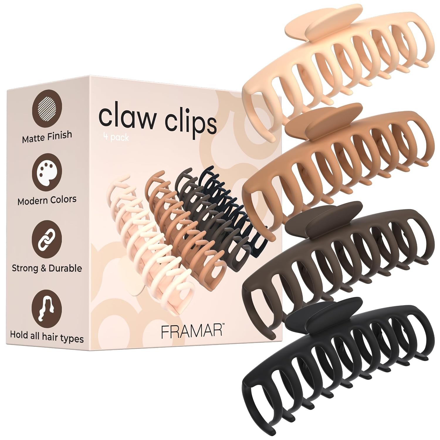 FRAMAR Extra Large Claw Clips For Thick Hair, Hair Claws Pack, Hairclips | Large Hair Clips For Thick Hair, Claw Clip Pack, Hairclips. For Women, Ganchos Para El Cabello, Non Slip Matte Finish