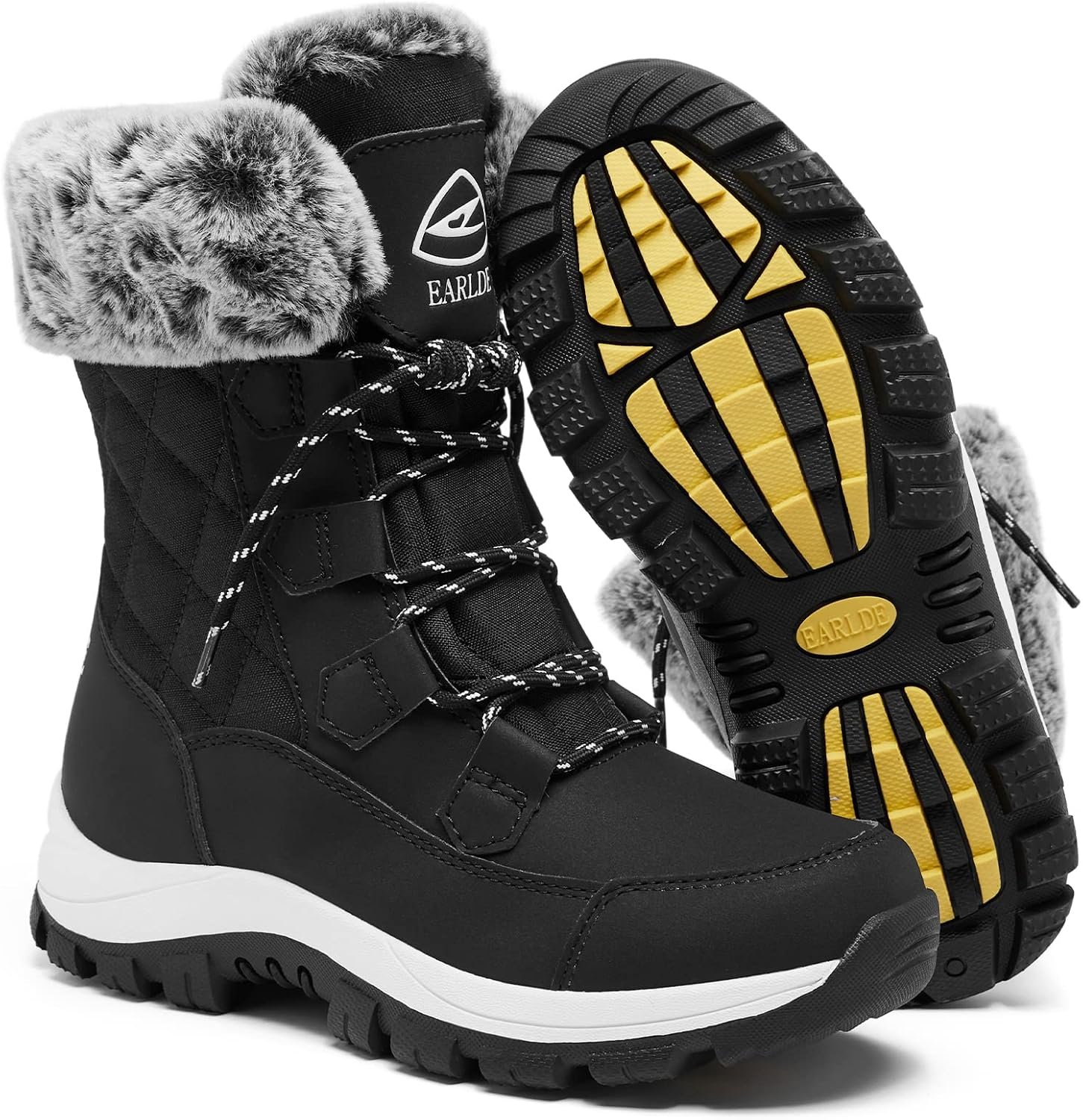 Women’s Snow Boots Waterproof Mid-Calf Winter Boots | Non Slip Sole, Lightweight Midsole, Warm Fur Lined, Wind & Sand Proof, Lace Up, for Indoor & Outdoor Walking