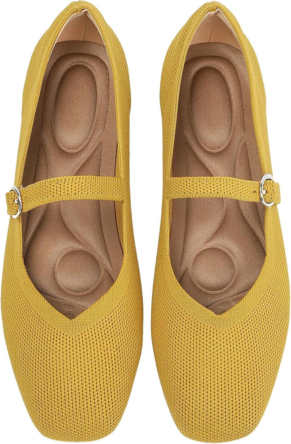 Knit Flats for Women Square Toe Casual Ballet Flat Shoes with Ankle Strap Washable Comfortable Formal Mary Jane Flat Shoes