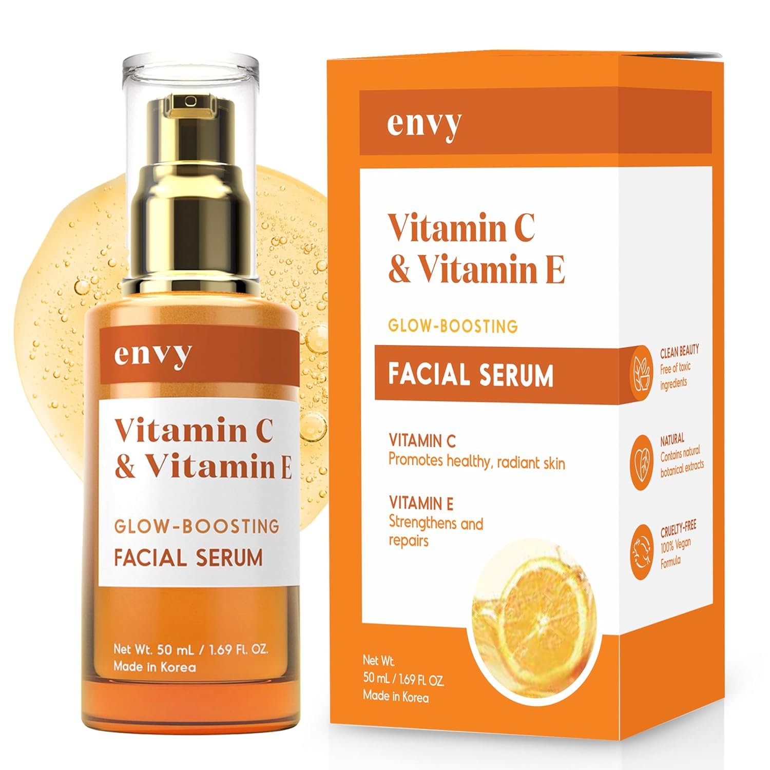 Envy Vitamin C Serum with Vitamin E & Glycerin – Skin, Dark Spot Reduction & Anti-Aging, Dermatologist Tested, Hydrating Glass Skin Serum – Cruelty-Free for All Skin Types – 1.69 Oz