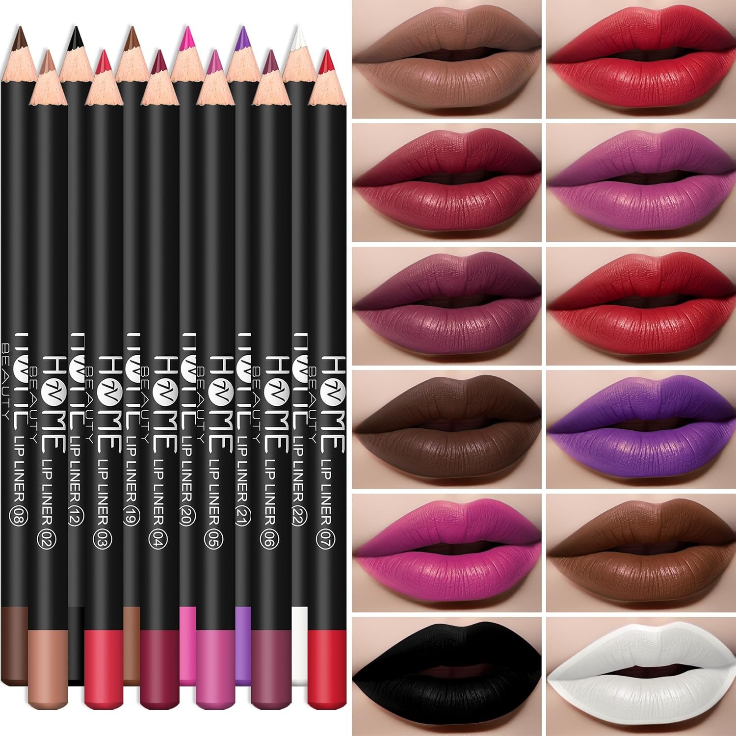 12PCS Lip Liner Pencil, 12 Colors Waterproof Matte Lip Liner Set (SET B) | Long-Lasting Multifunctional
